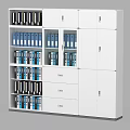 Modern Bookcase Collection With Base Top Cabinets Drawers Doors And Blue Folders