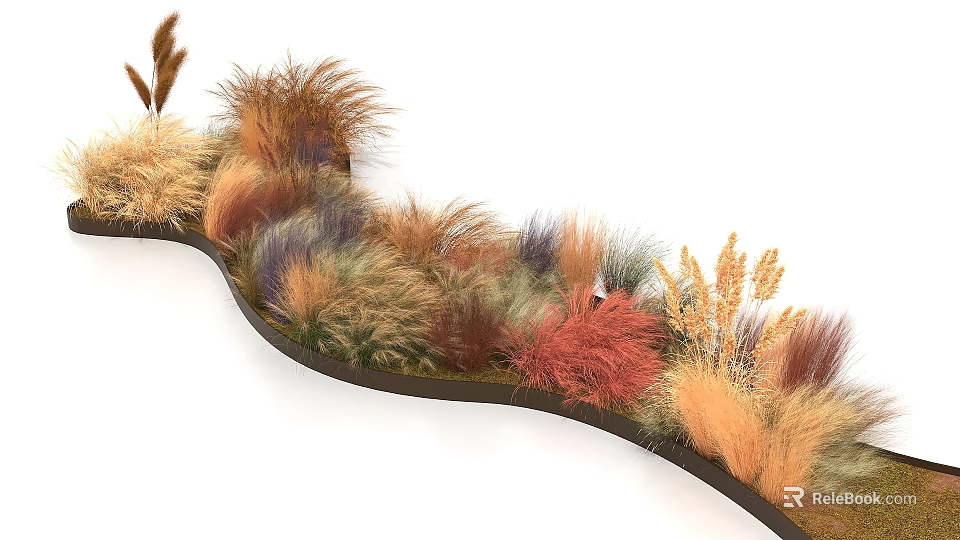 Wavy Fashion Show Runway Decorated With Colorful Dried Grasses Reeds Orange Yellow Purple Red 3d model 