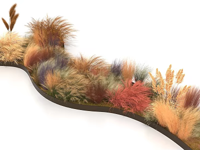Wavy Fashion Show Runway Decorated With Colorful Dried Grasses Reeds Orange Yellow Purple Red 3d model