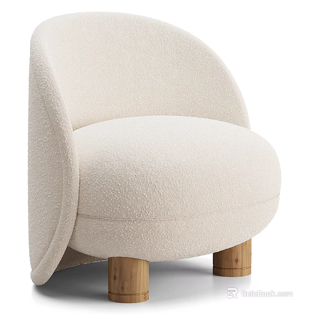Stylish Beige Bouclé Accent Chair With Wooden Legs For Modern Living Space 3d model 