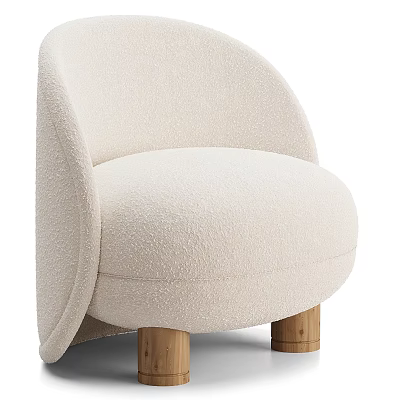 Stylish Beige Bouclé Accent Chair With Wooden Legs For Modern Living Space 3d model