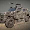 Military Style Armored Off Road Vehicle With Camouflage Paint And Roof Mounted Machine Gun