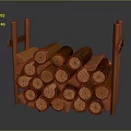 Natural Wood Logs Stacked On Wooden Rack For Firewood Storage And