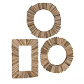 Three Decorative Mirrors With Wooden Striped Frames In Various Shapes 3d model