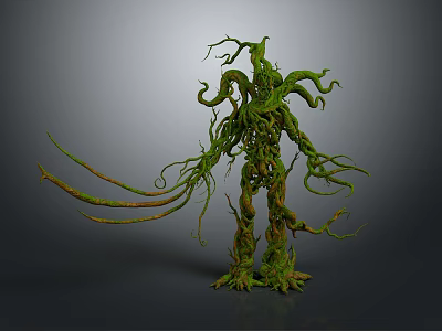 Enchanted Green Tree Creature Formed By Twisted Vines And Gnarled Roots 3d model