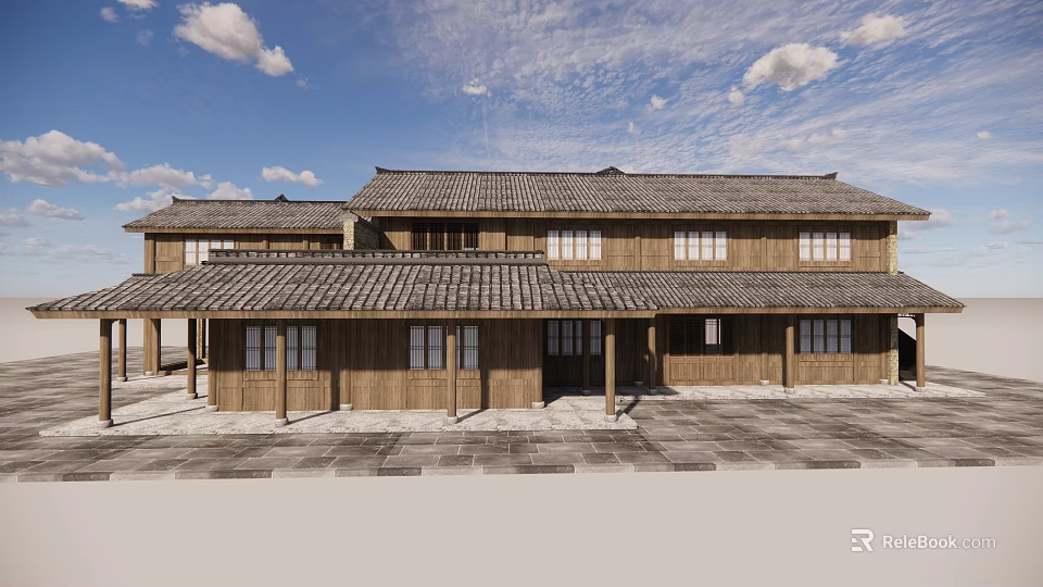 Traditional Chinese Ancient Architecture With Wooden Structure And Tile Roof Courtyard Design 3d model 