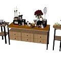 Modern Display Shelves with Wooden Drawers Cosmetics Vase Mirror and Multi tier Design