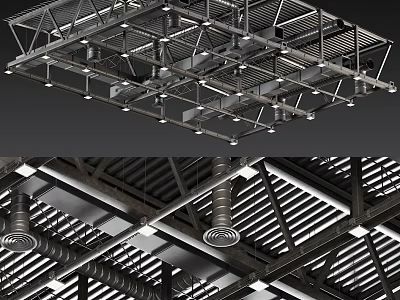 Industrial Equipment Metal Frame Ceiling Structure With Ventilation Pipes And Mechanical Components 3d model