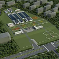 Industrial Factory Complex Layout Featuring Multiple Buildings Green Areas Roads And Facilities 3d model