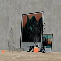 Modern Ornamental Decor Combination With Leaf Art Sculpture Pampas Grass And Round Balls