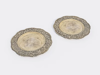 Decorative Ornament Set of Two Metal Plates with Intricate Ornate Edges for Home Decoration 3d model