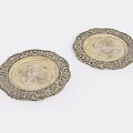 Decorative Ornament Set of Two Metal Plates with Intricate Ornate Edges for Home Decoration