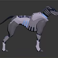 Mechanical Cyberpunk Dog With Robotic Design And Blue Accents Sleek Metallic Body