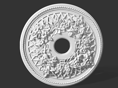 Ornate White Ceiling Medallion With Floral Carvings 3d model
