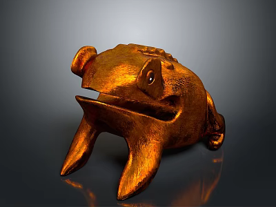 Golden Frog Sculpture Stylized Design With Textured Surface And Sitting Posture 3d model