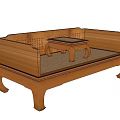 Traditional Wooden Two Seater Sofa With Rattan Seat Curved Legs And Small Coffee Table