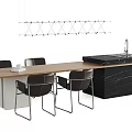 Elegant Modern Wooden Dining Table Set With Black Chairs Marble Island And Cabinets