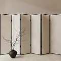 Minimalist Foldable Room Divider With Linen Panels Black Frame And Vase With Branch