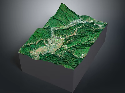 3D Terrain Model of Green Mountain Valley Featuring Elevated Structure and Detailed Topography 3d model