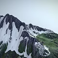 Garden Landscape Design Featuring Rocky Mountain With Green Vegetation And Snowy Peaks