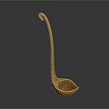 Elegant Golden Long Handle Spoon With Decorative Head For Daily Household Use