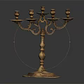 Antique Brass Candelabra With Ornate Design And Seven Candle Holders On Round Base