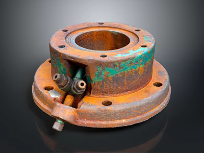 Rusty Orange and Greenish Metal Household Hardware Part with Bolts and Holes 3d model