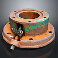 Rusty Orange and Greenish Metal Household Hardware Part with Bolts and Holes