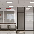 Public Service Hall Interior With Windows Buildings Outside White Counter Metal Bench And Self-Service Machines