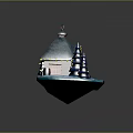 Small Wooden Cabin With Silver Metal Roof Ring Ornament And Blue Tower Trees On Icy Platform