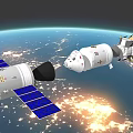 Space Satellite Orbiting Earth with Solar Panels and Module Components 3d model