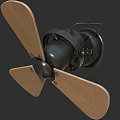 Wall Mounted Electric Fan with Wooden Blades and Black Metal Body Design