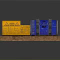 Yellow Danger Warning Box With Blue Industrial Drum Machinery Equipment
