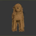 Realistic Brown Fluffy Plush Toy Dog With Curly Tail On Dark Background