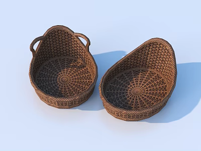 Handwoven Brown Wicker Storage Baskets With Dual Handles For Home Organization 3d model