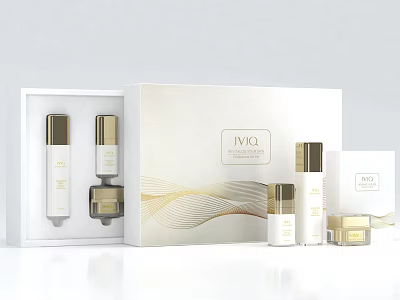 IVIQA Perfume Cosmetics Gift Set With White Gold Packaging And Elegant Bottles 3d model