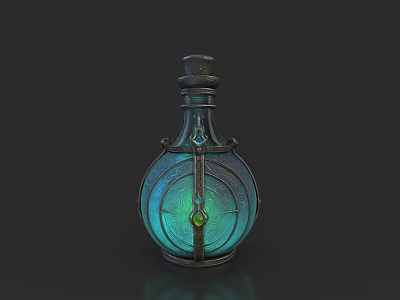 Elegant Vintage Ceramic Vessel With Intricate Design Metallic Accents And Glowing Green Gem 3d model