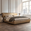 Italian Minimalist Tofu Block Bed Double Bed Floor Bed baxter Square Bed Cream Style 3d model