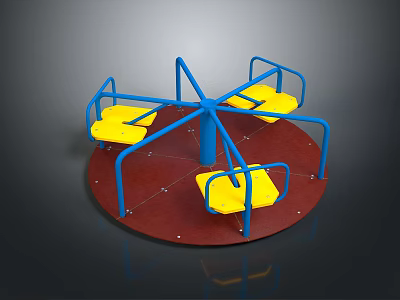 Colorful Children's Playground Merry Go Round With Blue Frame Yellow Seats And Red Base 3d model