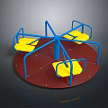 Colorful Children's Playground Merry Go Round With Blue Frame Yellow Seats And Red Base
