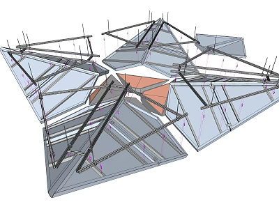 Modern Ceiling Design with Geometric Metal Framework and Transparent Panels and Integrated Lighting 3d model