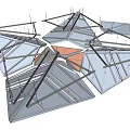 Modern Ceiling Design with Geometric Metal Framework and Transparent Panels and Integrated Lighting
