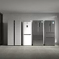 Multiple Modern Refrigerators in Different Styles White and Stainless Steel Haier Models