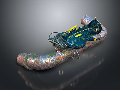 Cosmic Spacecraft Component With Blue Yellow Accents And Metallic Pipe Design 3d model
