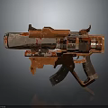 Futuristic Orange Metallic Gun With Battle Worn Details And Blood Stains