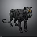 Detailed Spotted Leopard with Red Eyes in 3D Model Standing on Dark Background