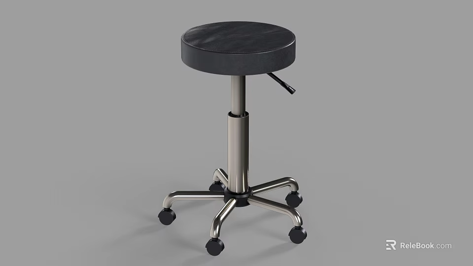 Black Adjustable Round Seat Stool With Metal Base And Rolling Wheels 3d model