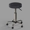 Black Adjustable Round Seat Stool With Metal Base And Rolling Wheels 3d model