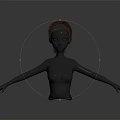 3D Character Model With Female Face And Brown Curly Short Hair