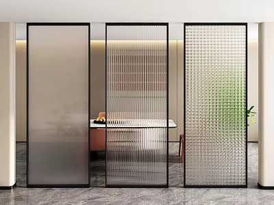 Modern Interior With Three Textured Glass Screens 3d model
